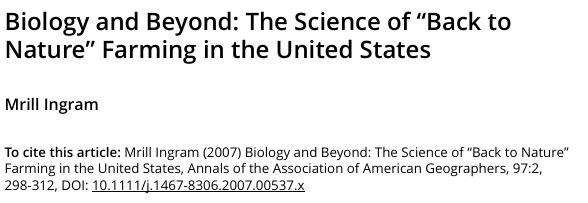 Biology and Beyond: The Science of “Back to Nature” Farming in the United States